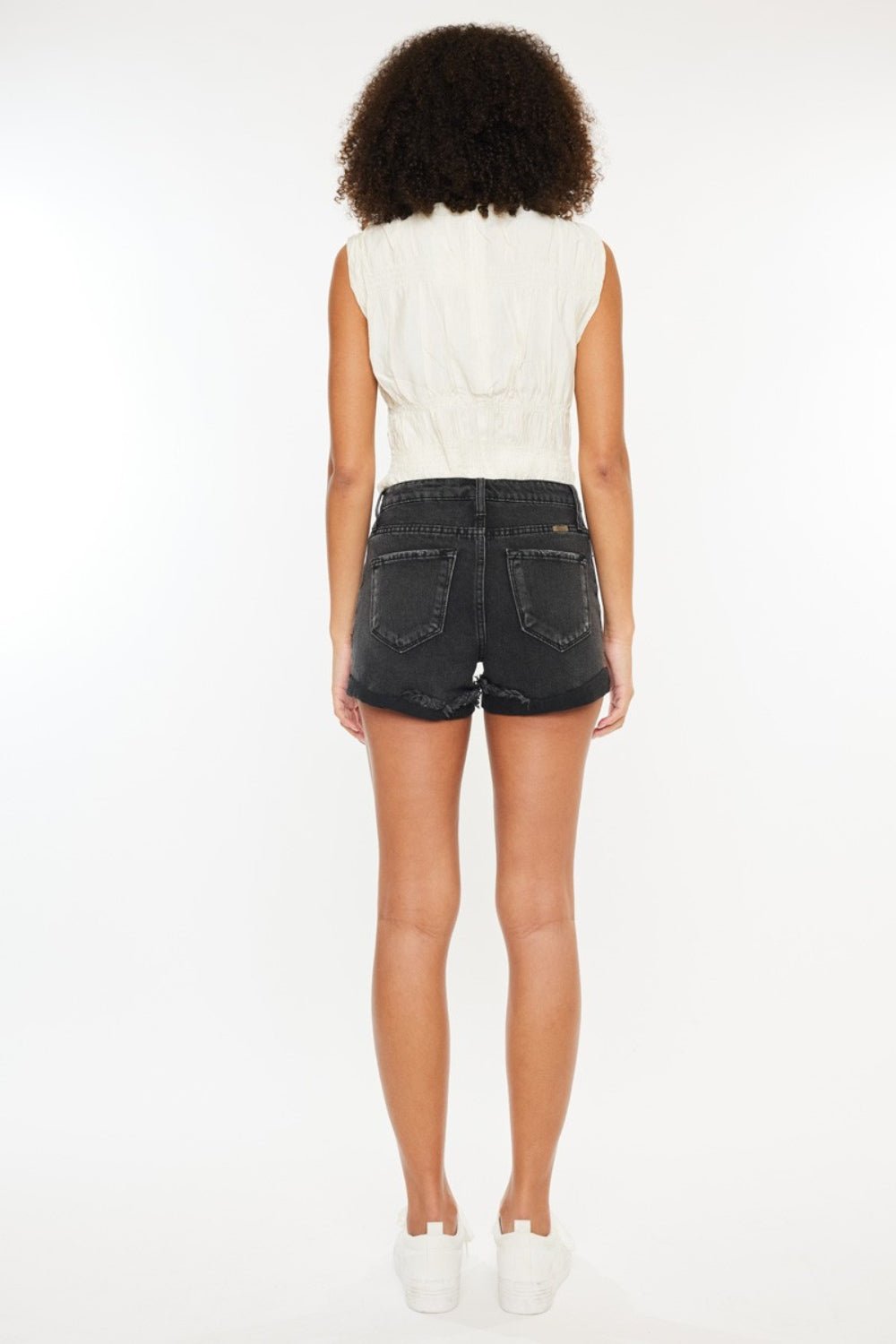 Kancan High Waist Distressed Denim Shorts - Shorts - Black - Bella Bourget