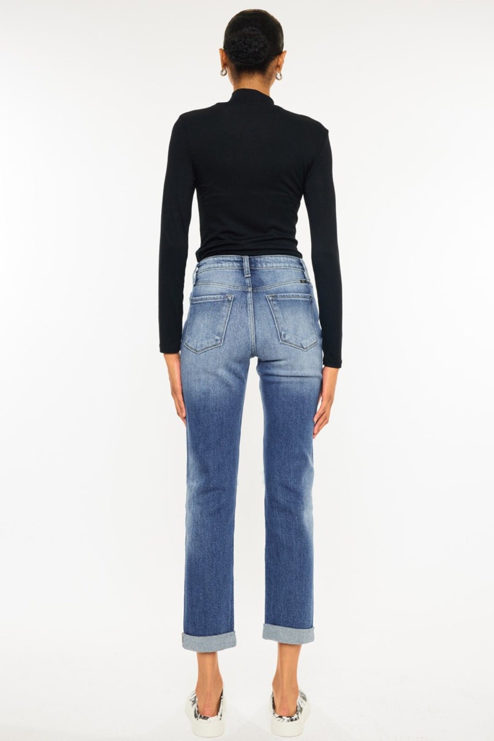 Kancan High Waist Distressed Hem Detail Cropped Straight Jeans - jeans - Medium - Bella Bourget