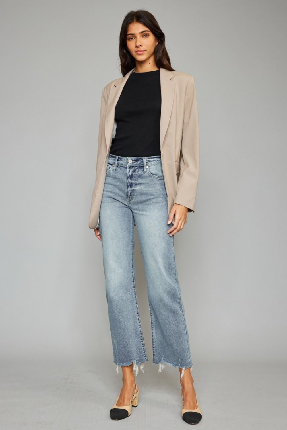 Kancan High Waist Raw Hem Cropped Wide Leg Jeans - jeans - Light - Bella Bourget