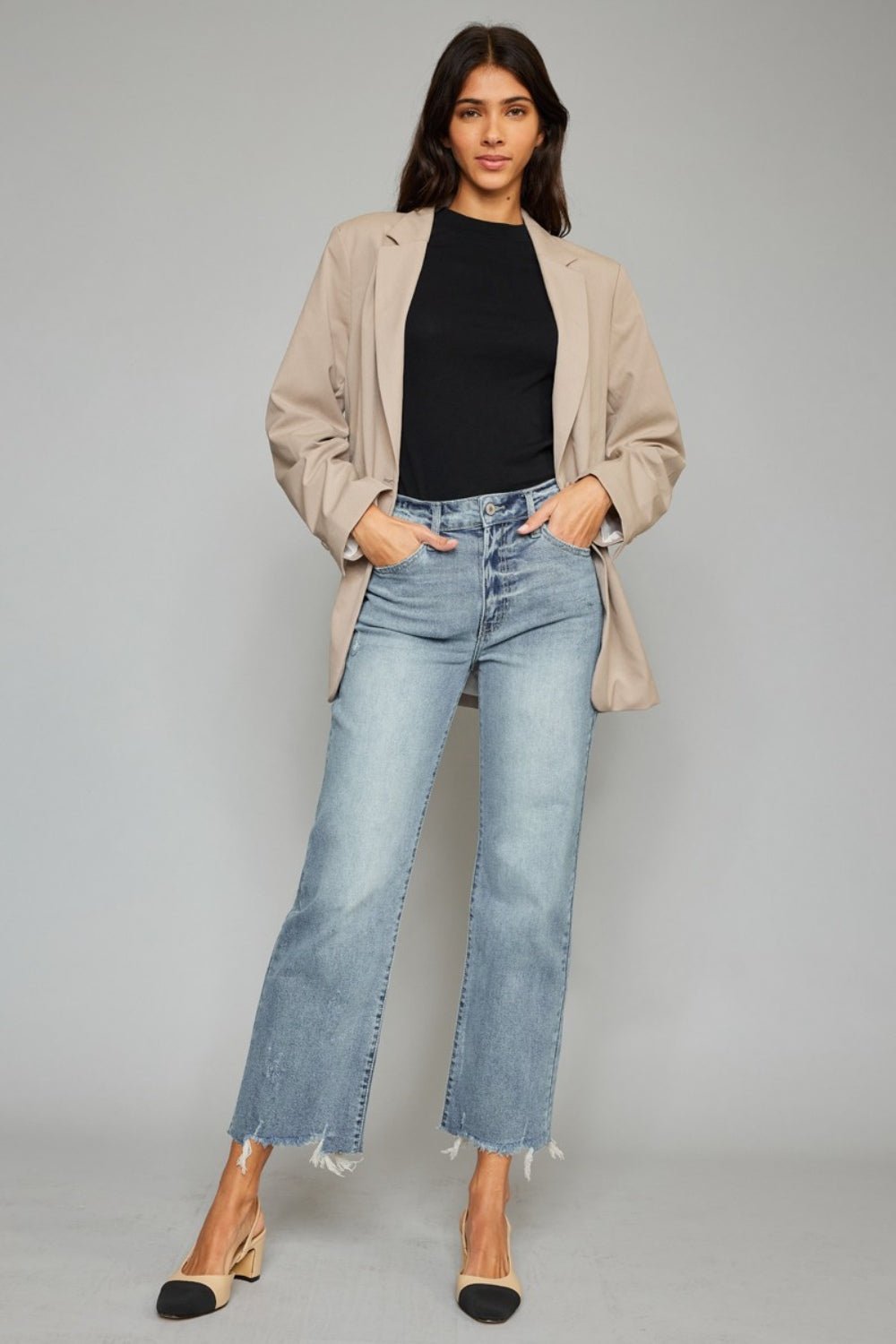 Kancan High Waist Raw Hem Cropped Wide Leg Jeans - jeans - Light - Bella Bourget