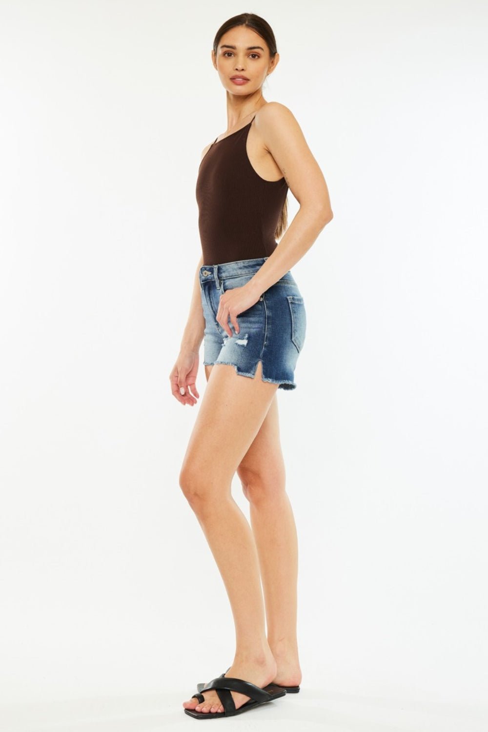 Kancan High Waist Raw Hem Denim Shorts - Shorts - Dark - Bella Bourget