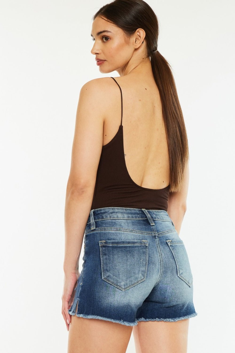 Kancan High Waist Raw Hem Denim Shorts - Shorts - Dark - Bella Bourget