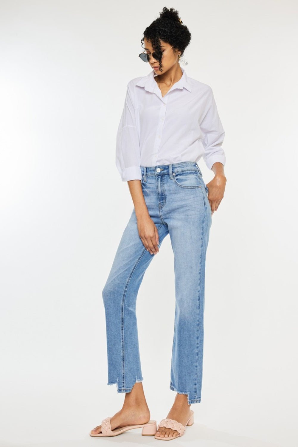 Kancan High Waist Raw Hem Straight Jeans - jeans - Medium - Bella Bourget