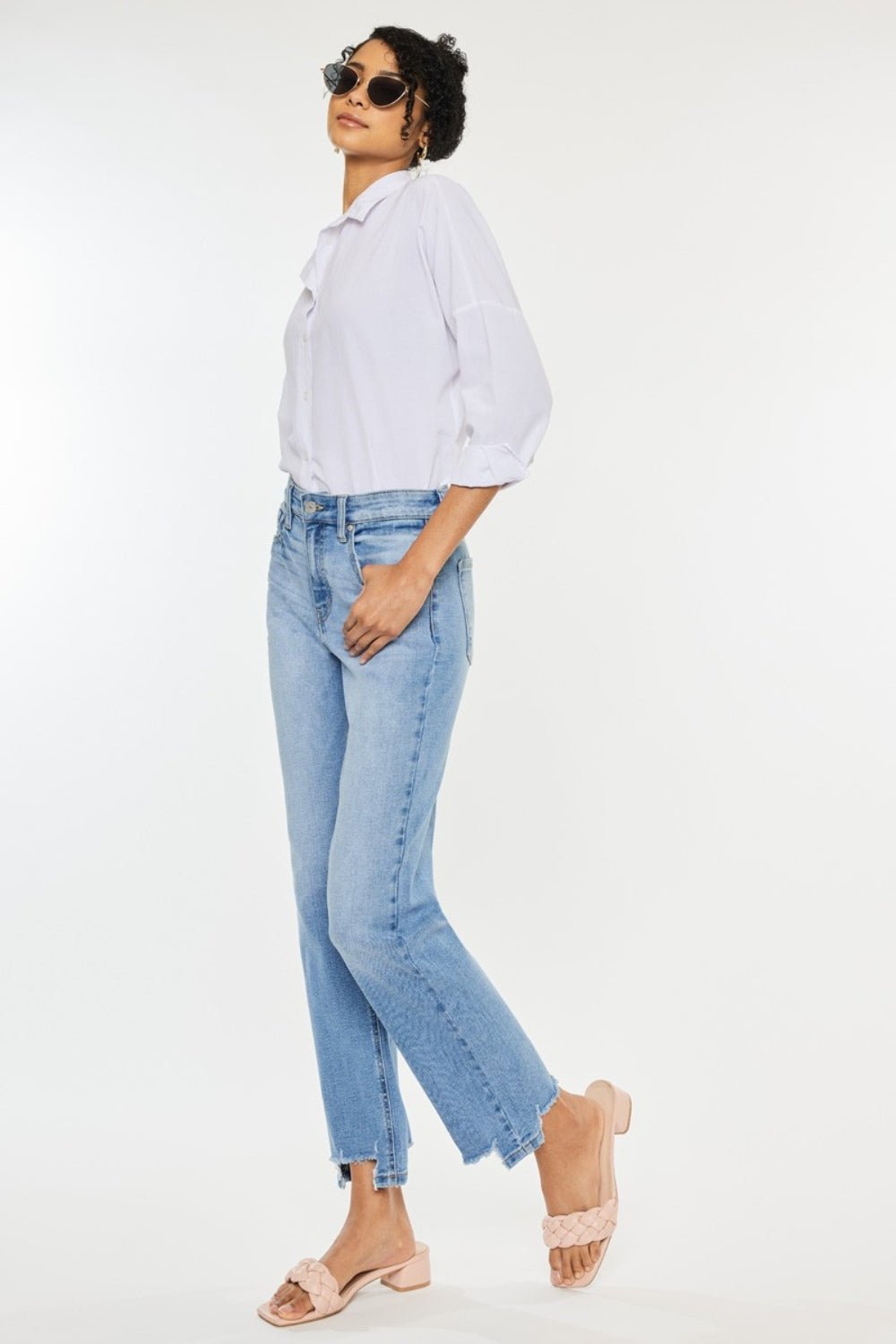 Kancan High Waist Raw Hem Straight Jeans - jeans - Medium - Bella Bourget