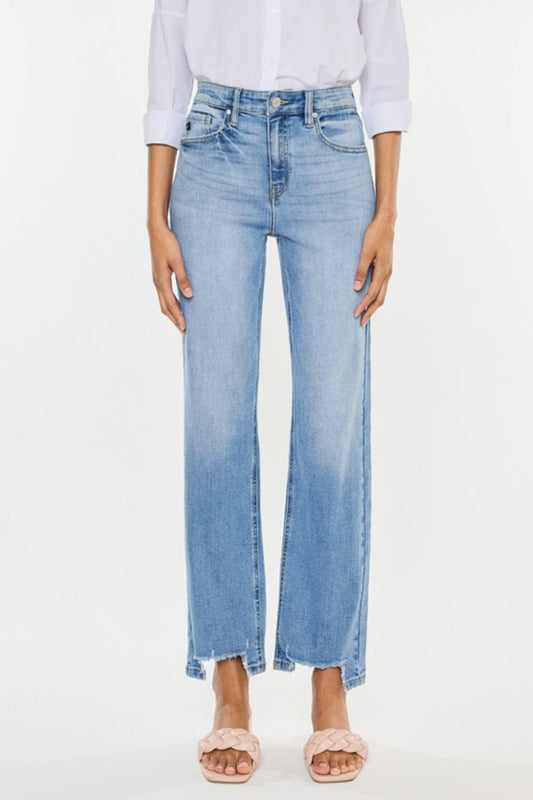 Kancan High Waist Raw Hem Straight Jeans - jeans - Medium - Bella Bourget