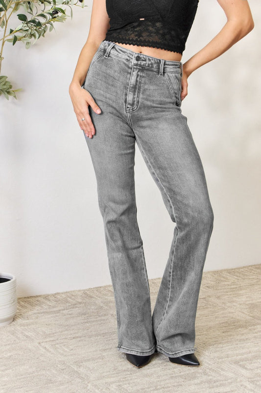 Kancan High Waist Slim Flare Jeans - Jeans - Light Grey - Bella Bourget