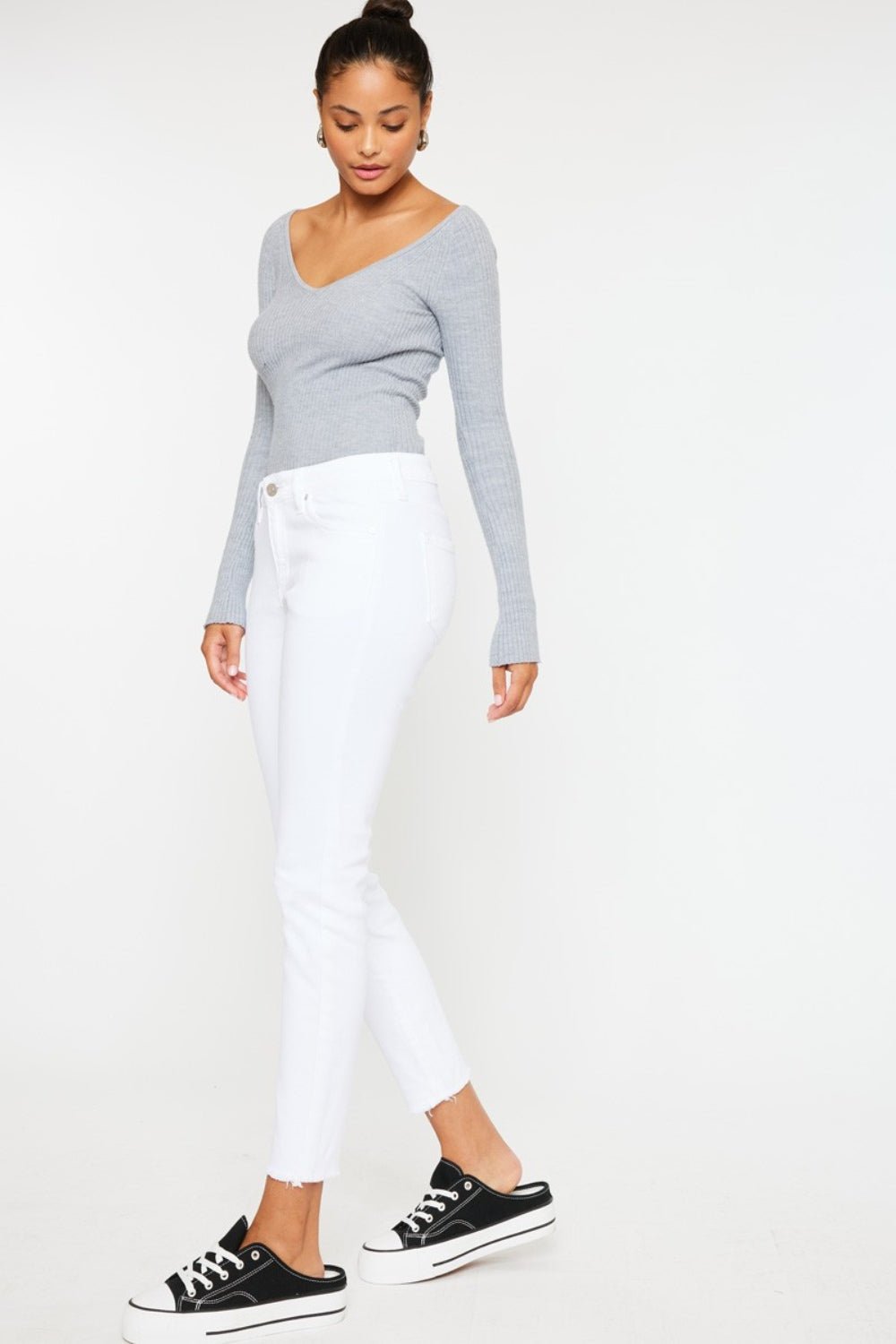 Kancan Mid Rise Ankle Skinny Jeans - jeans - White - Bella Bourget