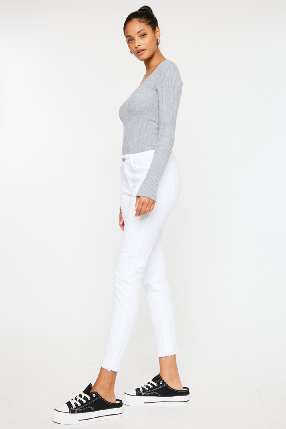 Kancan Mid Rise Ankle Skinny Jeans - jeans - White - Bella Bourget