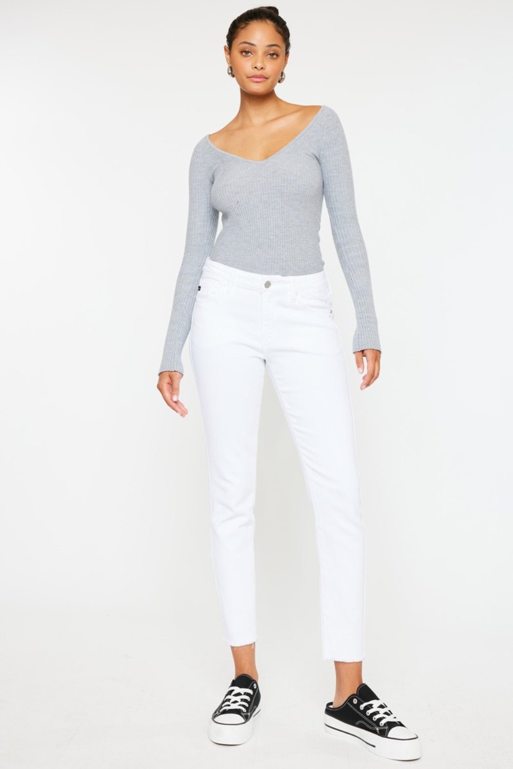 Kancan Mid Rise Ankle Skinny Jeans - jeans - White - Bella Bourget