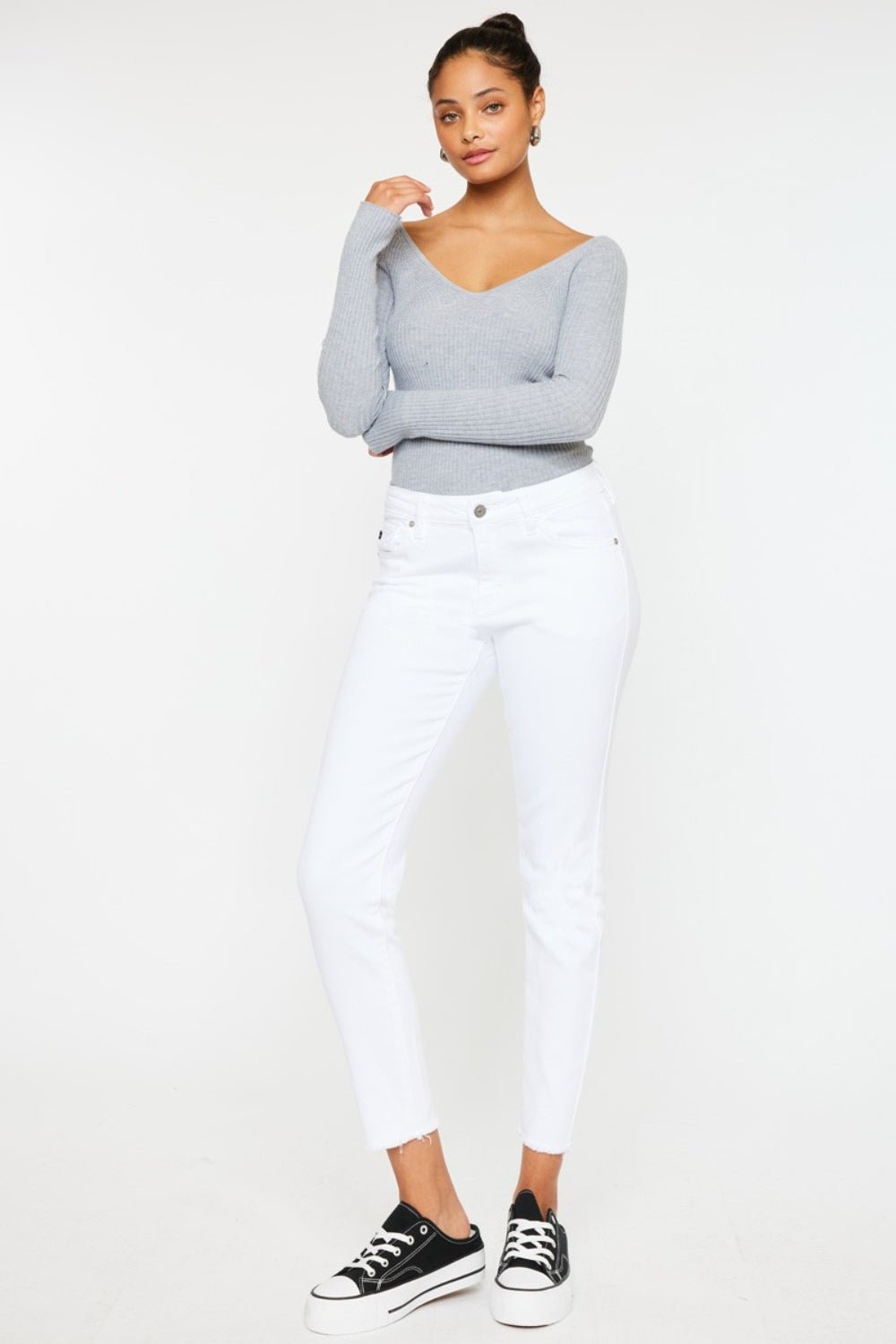 Kancan Mid Rise Ankle Skinny Jeans - jeans - White - Bella Bourget