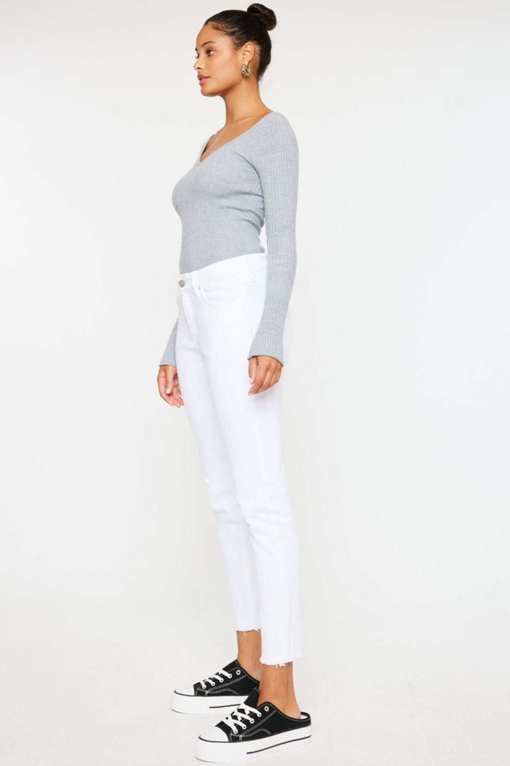 Kancan Mid Rise Ankle Skinny Jeans - jeans - White - Bella Bourget