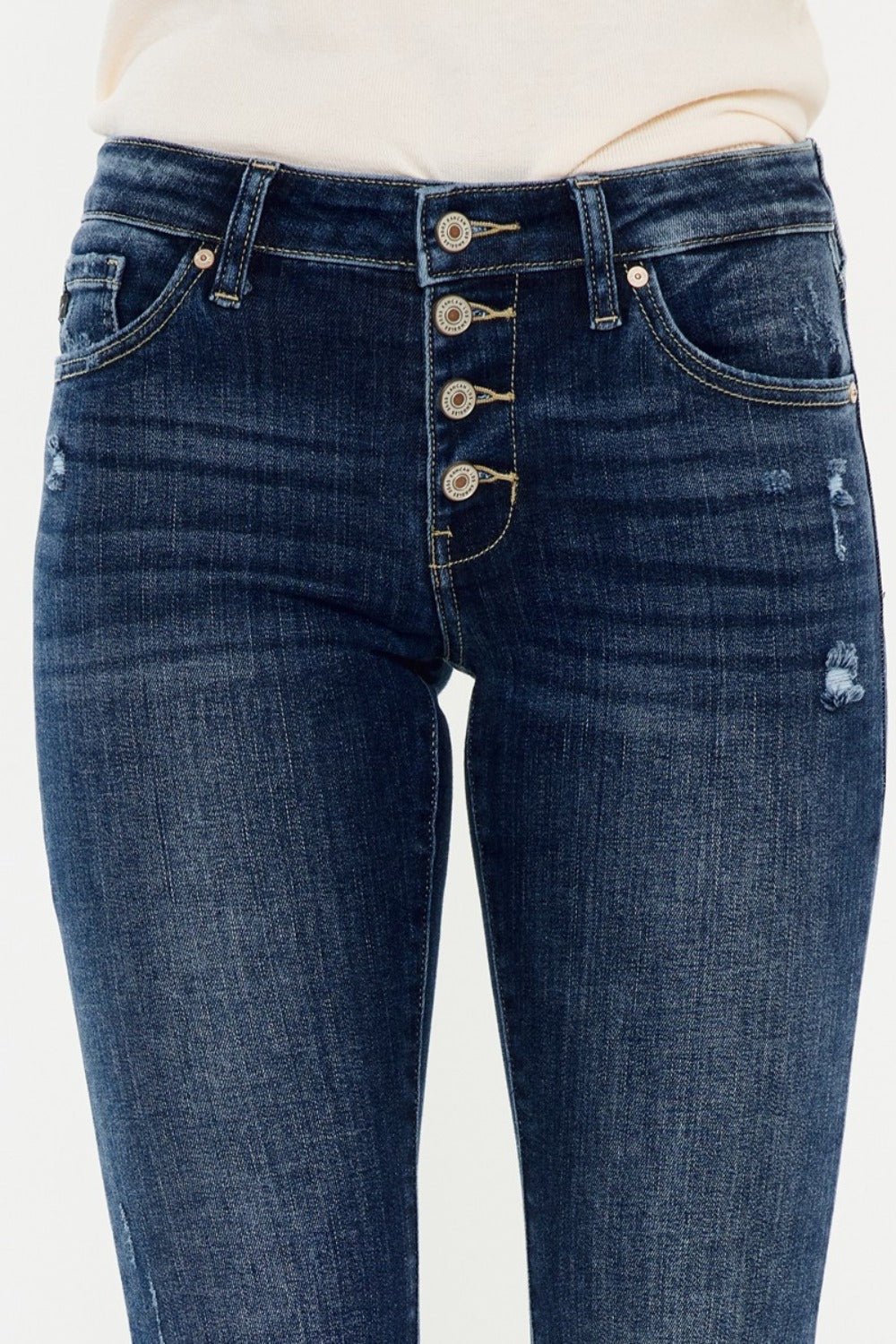 Kancan Mid Rise Button Fly Flare Jeans - Jeans - Medium - Bella Bourget