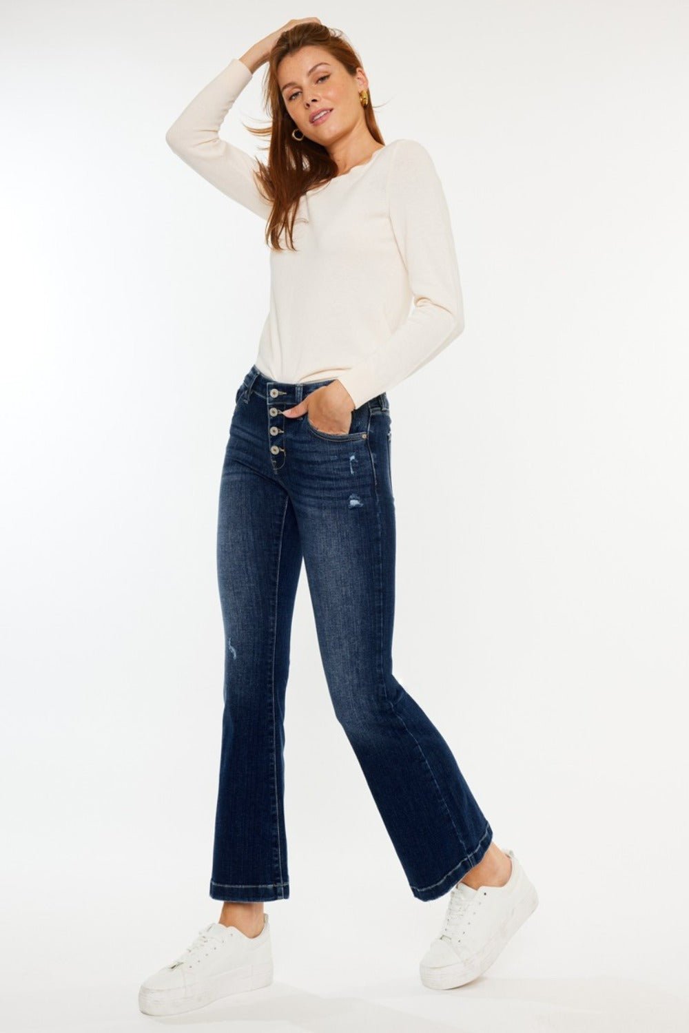 Kancan Mid Rise Button Fly Flare Jeans - Jeans - Medium - Bella Bourget