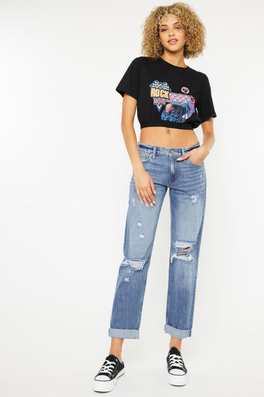 Kancan Mid Rise Distressed Straight Jeans - Jeans - Light - Bella Bourget