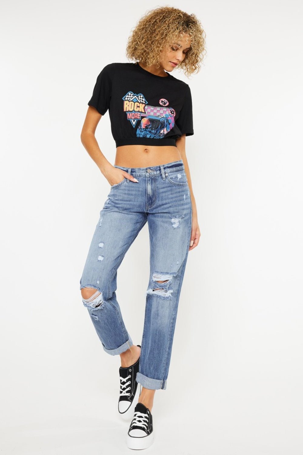 Kancan Mid Rise Distressed Straight Jeans - Jeans - Light - Bella Bourget