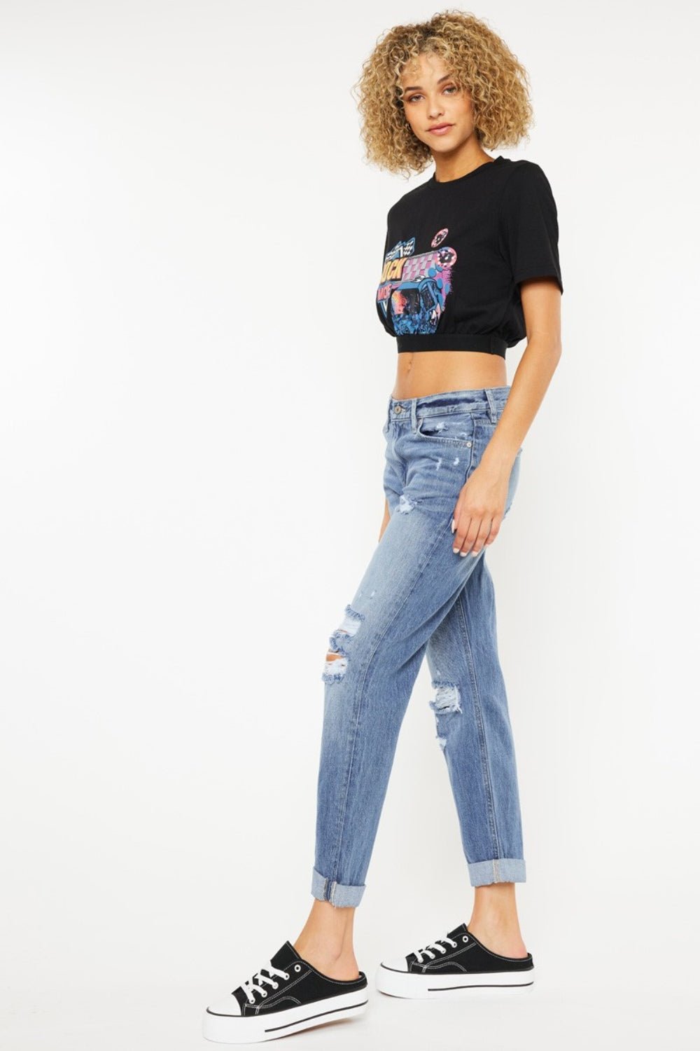 Kancan Mid Rise Distressed Straight Jeans - Jeans - Light - Bella Bourget