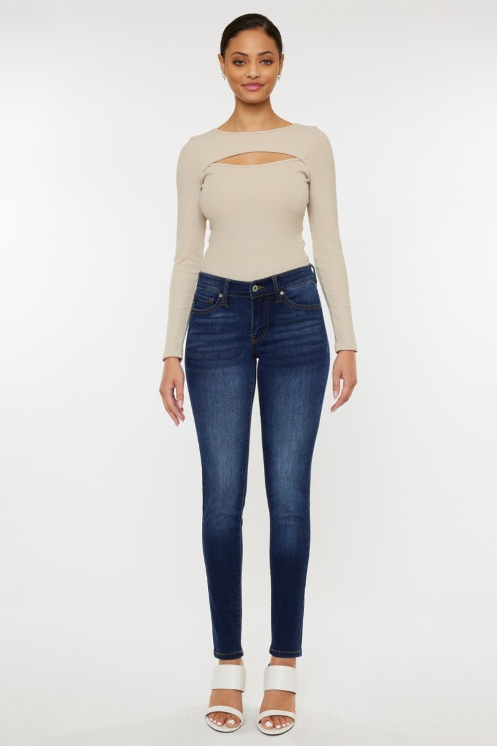 Kancan Mid Rise Gradient Skinny Jeans - jeans - Dark - Bella Bourget