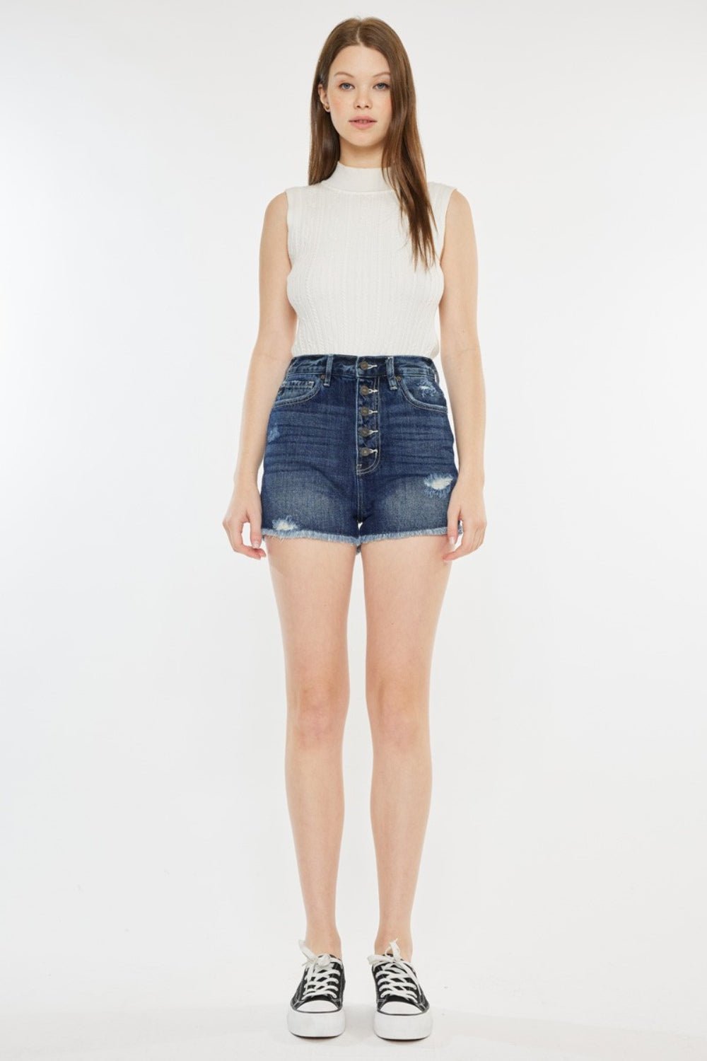 Kancan Raw Hem Button Fly Denim Shorts - Shorts - Dark - Bella Bourget