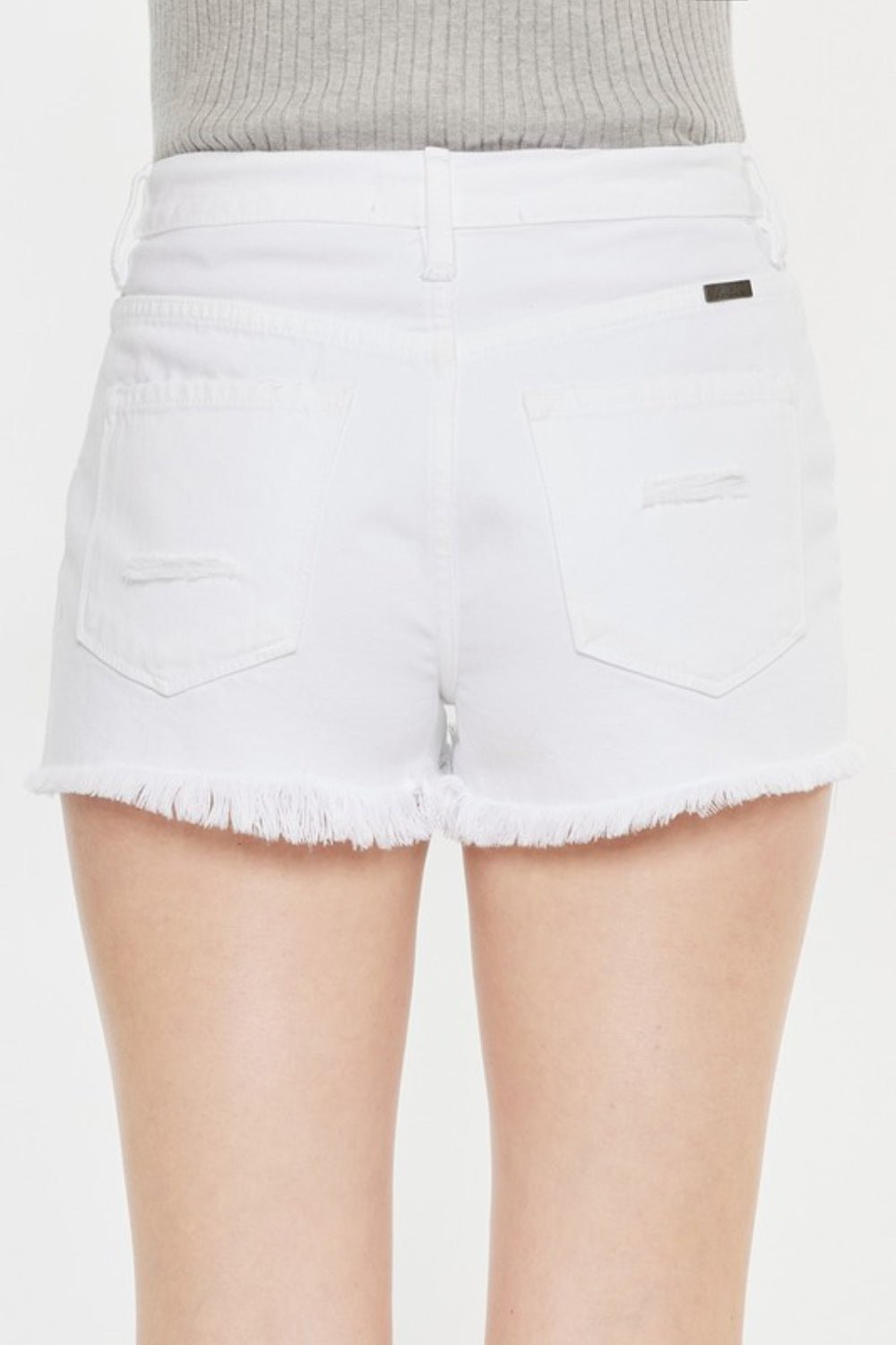 Kancan Raw Hem Distressed Denim Shorts - Shorts - White - Bella Bourget