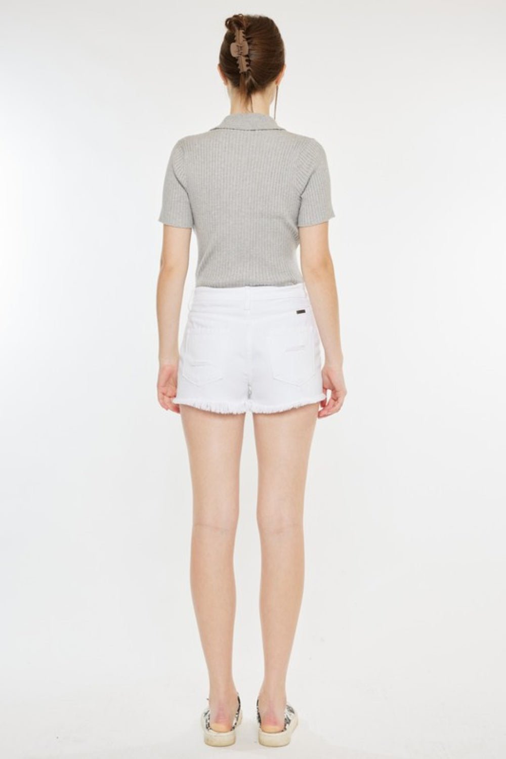 Kancan Raw Hem Distressed Denim Shorts - Shorts - White - Bella Bourget