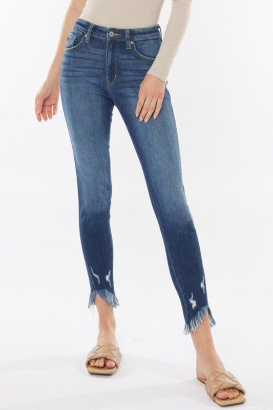 Kancan Raw Hem High Waist Cropped Jeans - jeans - DARK - Bella Bourget