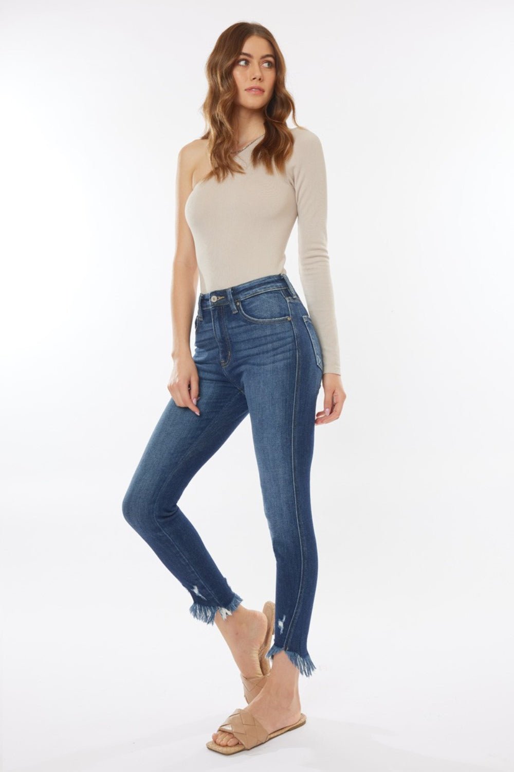 Kancan Raw Hem High Waist Cropped Jeans - jeans - DARK - Bella Bourget