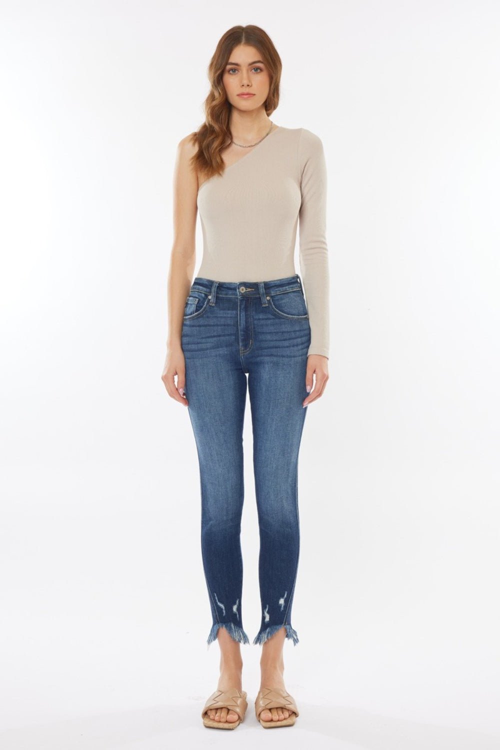 Kancan Raw Hem High Waist Cropped Jeans - jeans - DARK - Bella Bourget