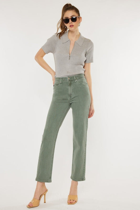 Kancan Ultra High Rise Straight Jeans - Jeans - Olive - Bella Bourget