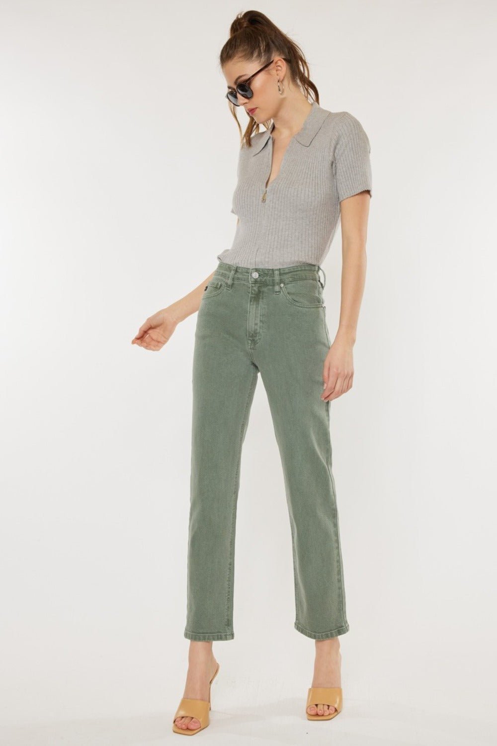 Kancan Ultra High Rise Straight Jeans - Jeans - Olive - Bella Bourget