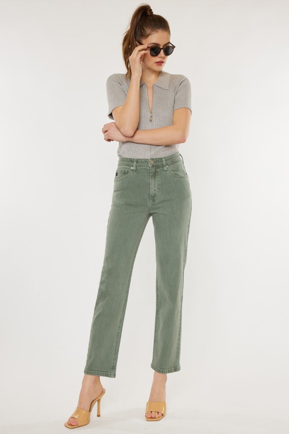 Kancan Ultra High Rise Straight Jeans - Jeans - Olive - Bella Bourget