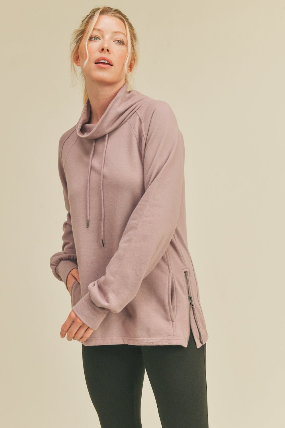 Kimberly C Drawstring Side Zip Sweatshirt - Sweatshirt - Lavender - Bella Bourget