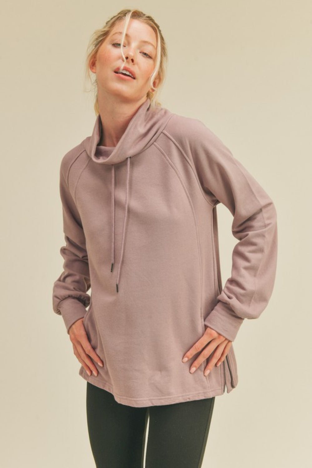 Kimberly C Drawstring Side Zip Sweatshirt - Sweatshirt - Lavender - Bella Bourget