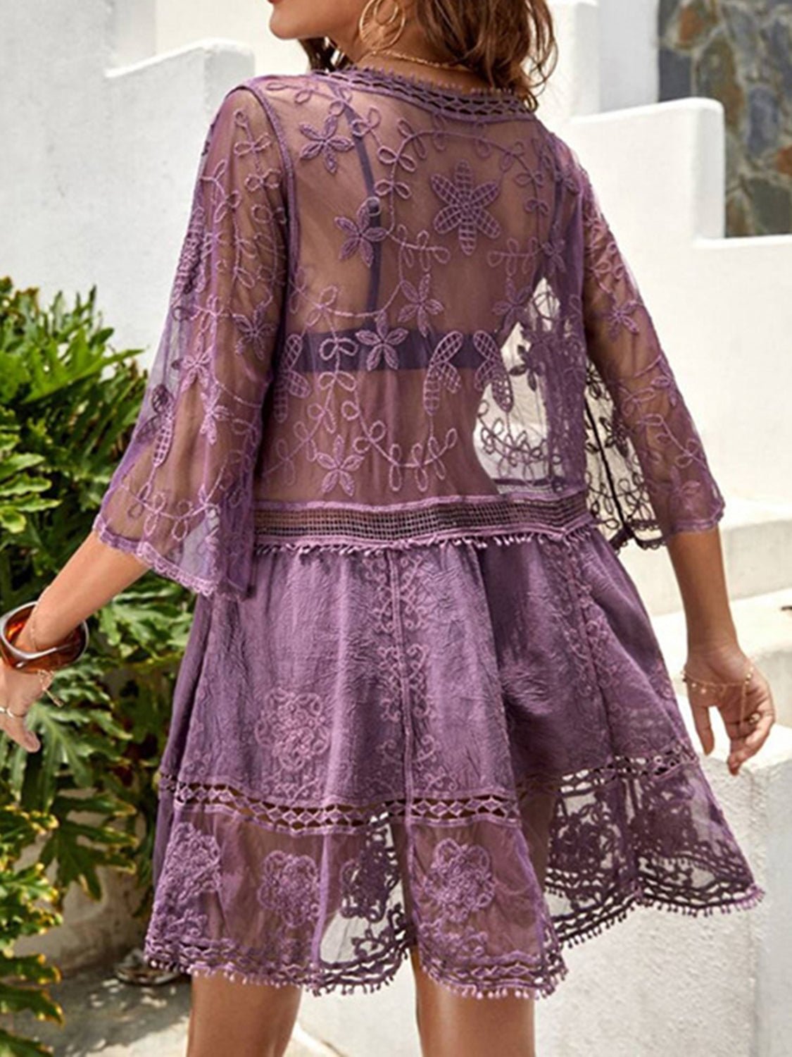 Lace Detail Plunge Cover - Up Dress - One - Piece Swimsuit - Lavender - Bella Bourget