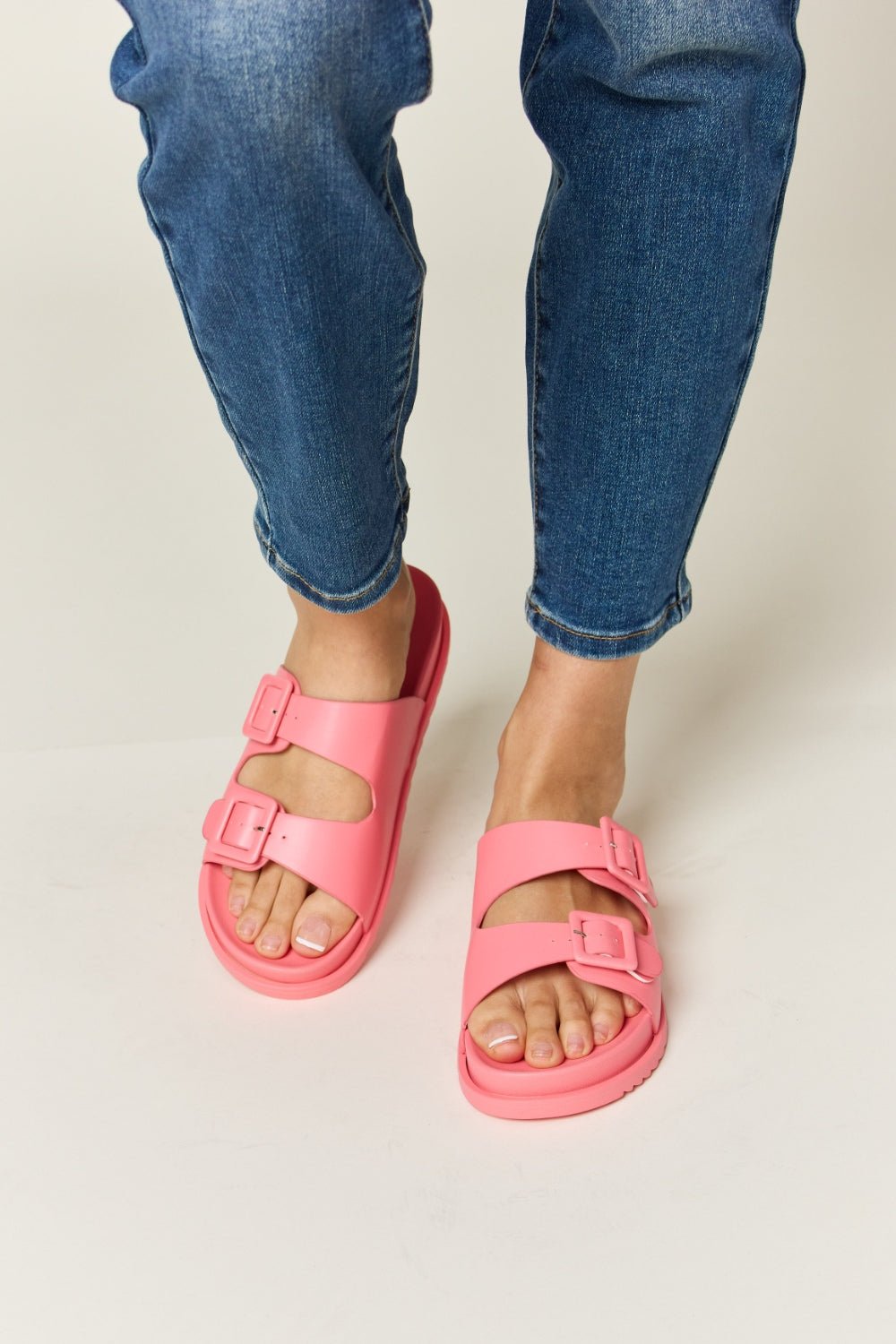 Legend Double Buckle Open Toe Sandals - sandals - PINK - Bella Bourget