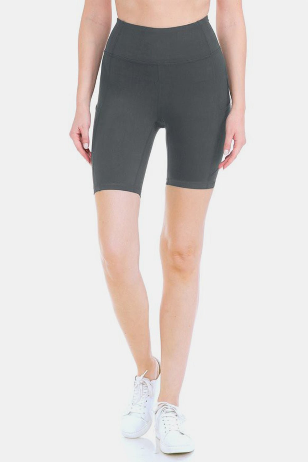 Leggings Depot Full Size High Waist Active Shorts - Shorts - charcoal - Bella Bourget