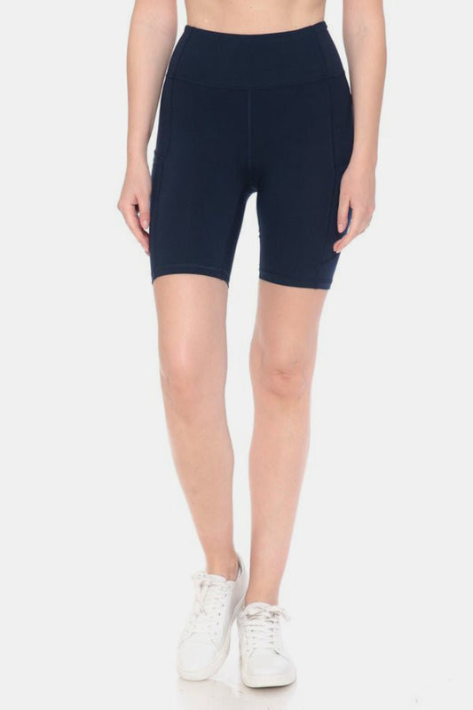Leggings Depot Full Size High Waist Active Shorts - Active Bottoms - Navy - Bella Bourget