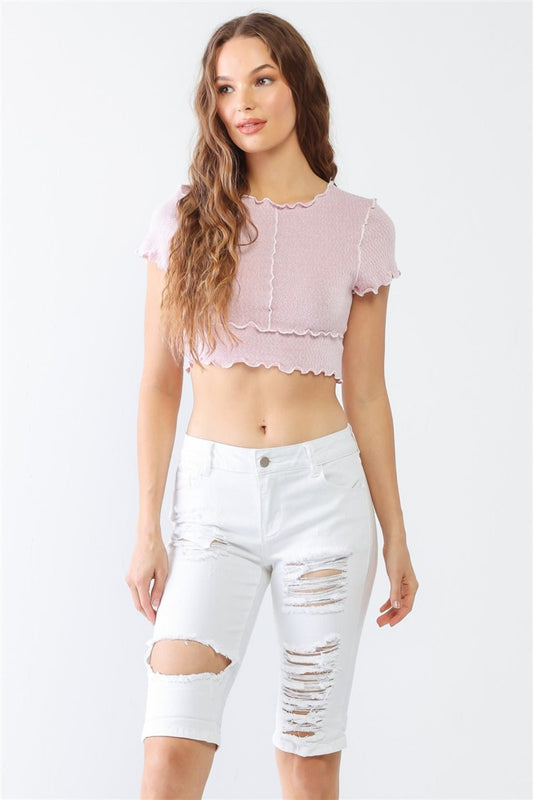 LITZ LA Distressed Bermuda Denim Shorts - Shorts - White - Bella Bourget