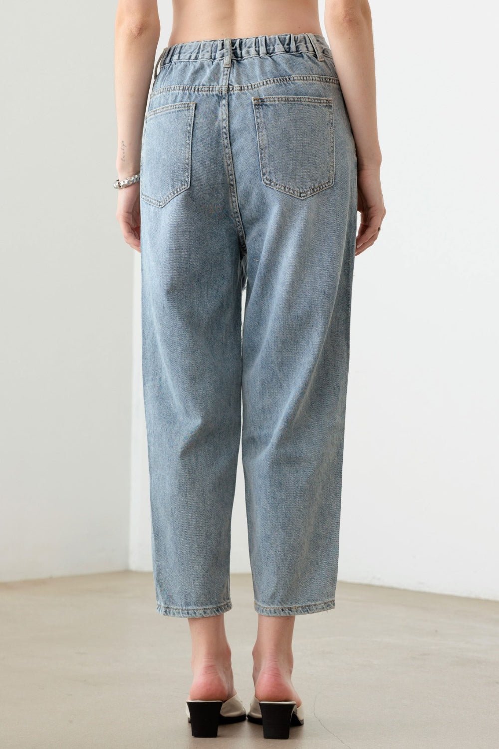 Litz La Washed Barrel Leg High Waist Distressed Jeans - Jeans - Light Denim Wash - Bella Bourget