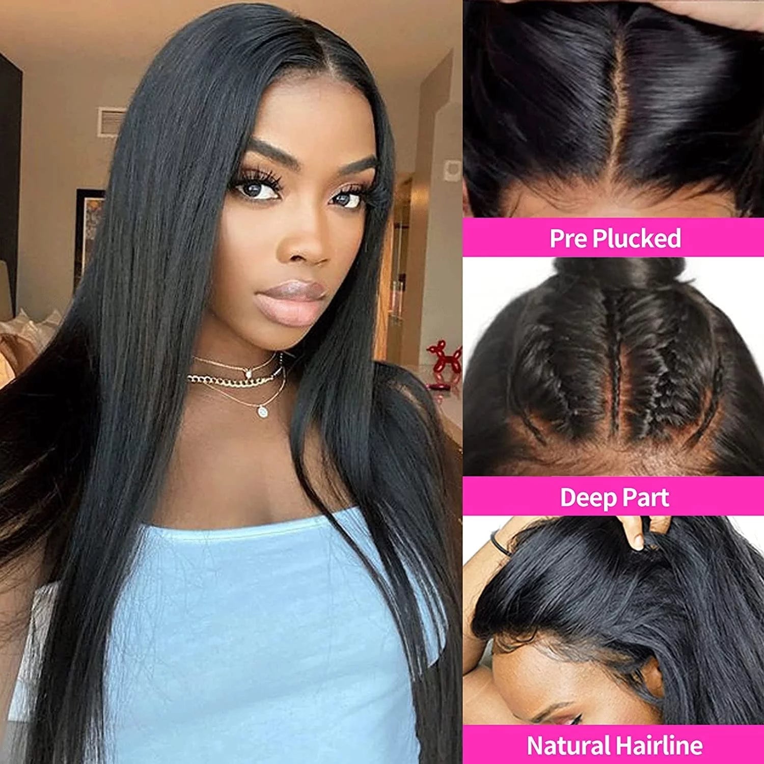 Long Straight Wigs 26 Inch, Hair Natural Hairline Synthetic Wigs Heat Resistant Fibre for Daily Party Use - 26" - Bella Bourget