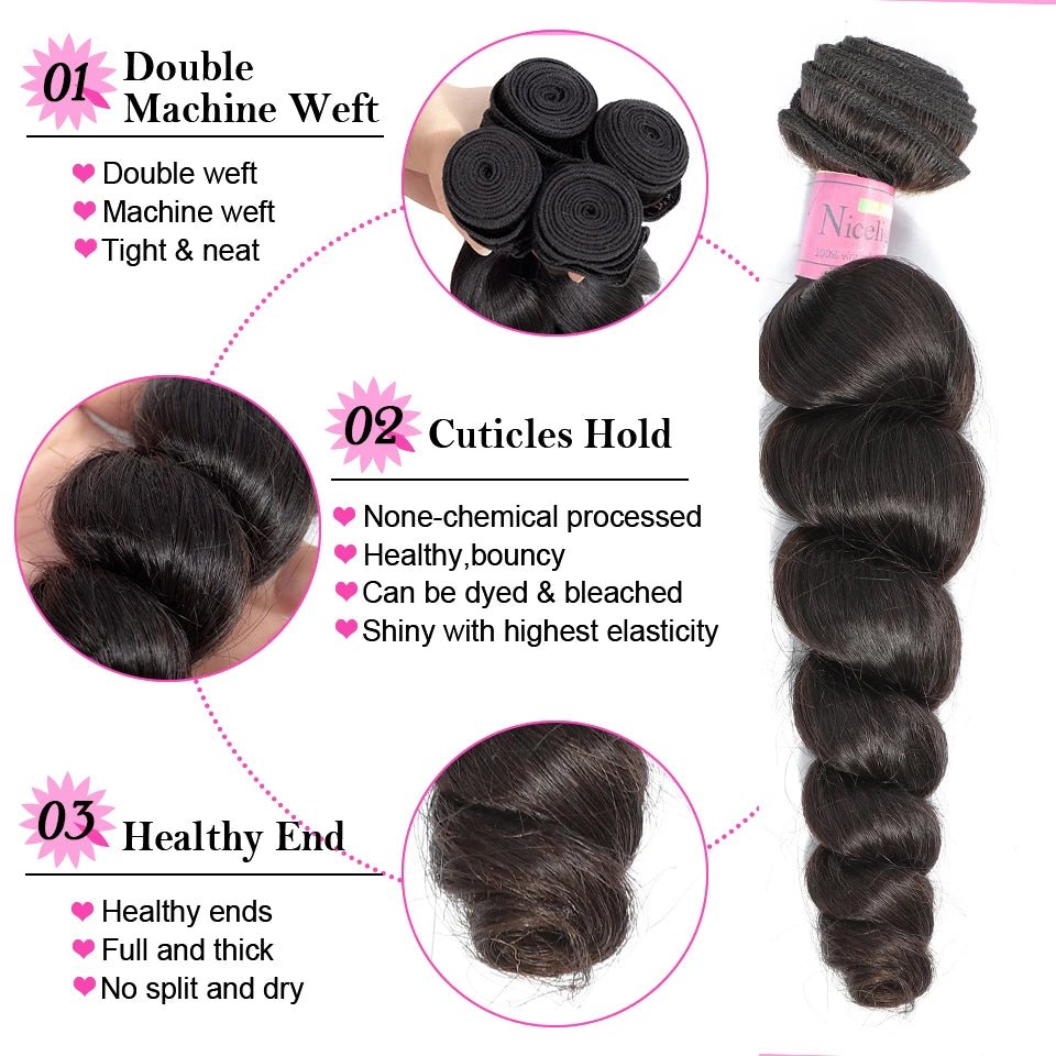 Loose Wave Hair Bundles 100% Human Hair Weave Bundles 12A Remy Brazilian Weaving Human Hair Extensions - Natural Color - Bella Bourget