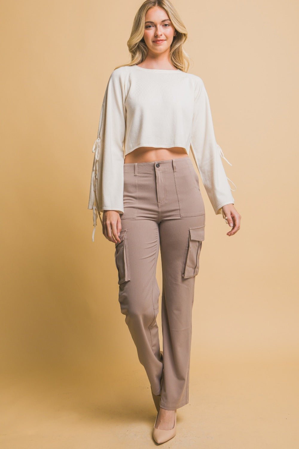 Love Tree High Rise Cargo Pants with Pockets - Pants - Taupe - Bella Bourget