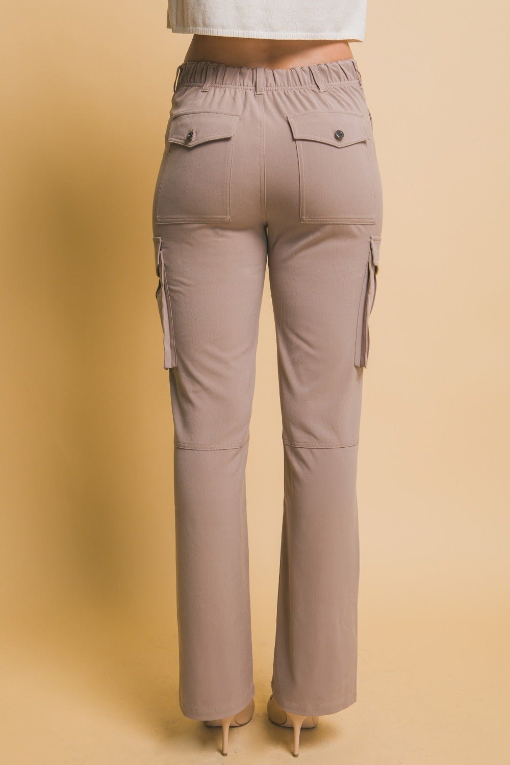 Love Tree High Rise Cargo Pants with Pockets - Pants - Taupe - Bella Bourget