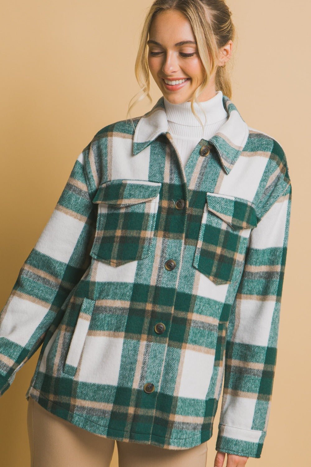 Love Tree Plaid Button Up Shacket - Shacket - Green - Bella Bourget