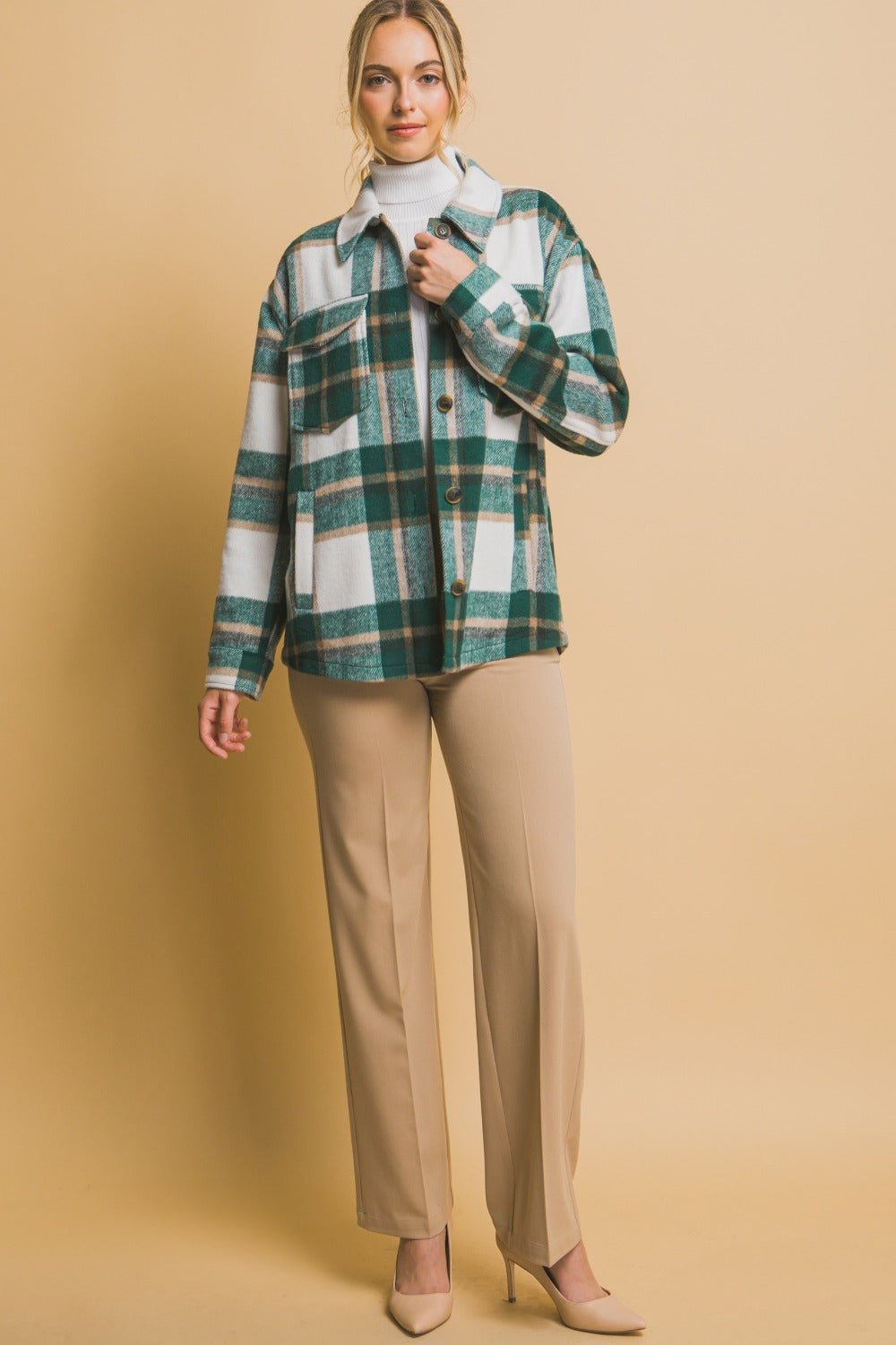 Love Tree Plaid Button Up Shacket - Shacket - Green - Bella Bourget