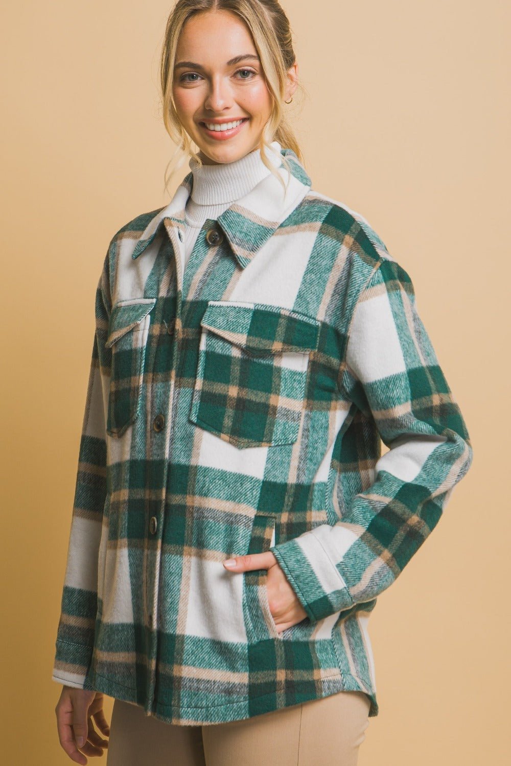 Love Tree Plaid Button Up Shacket - Shacket - Green - Bella Bourget