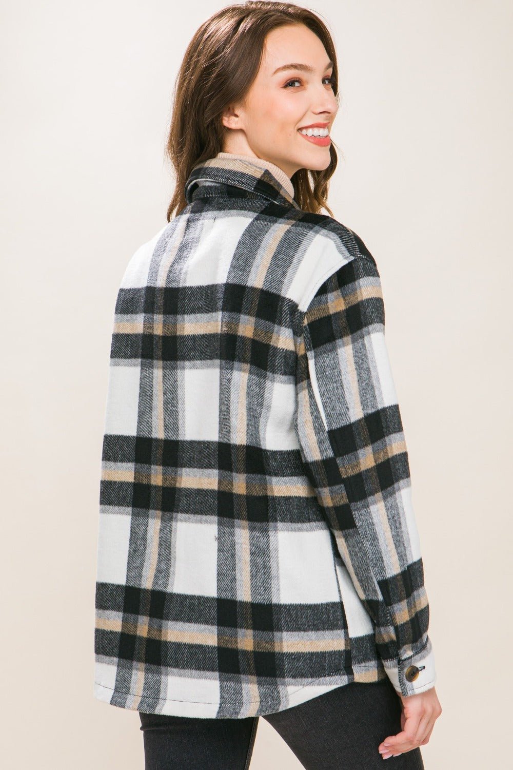 Love Tree Plaid Button Up Shacket - Shacket - Black - Bella Bourget