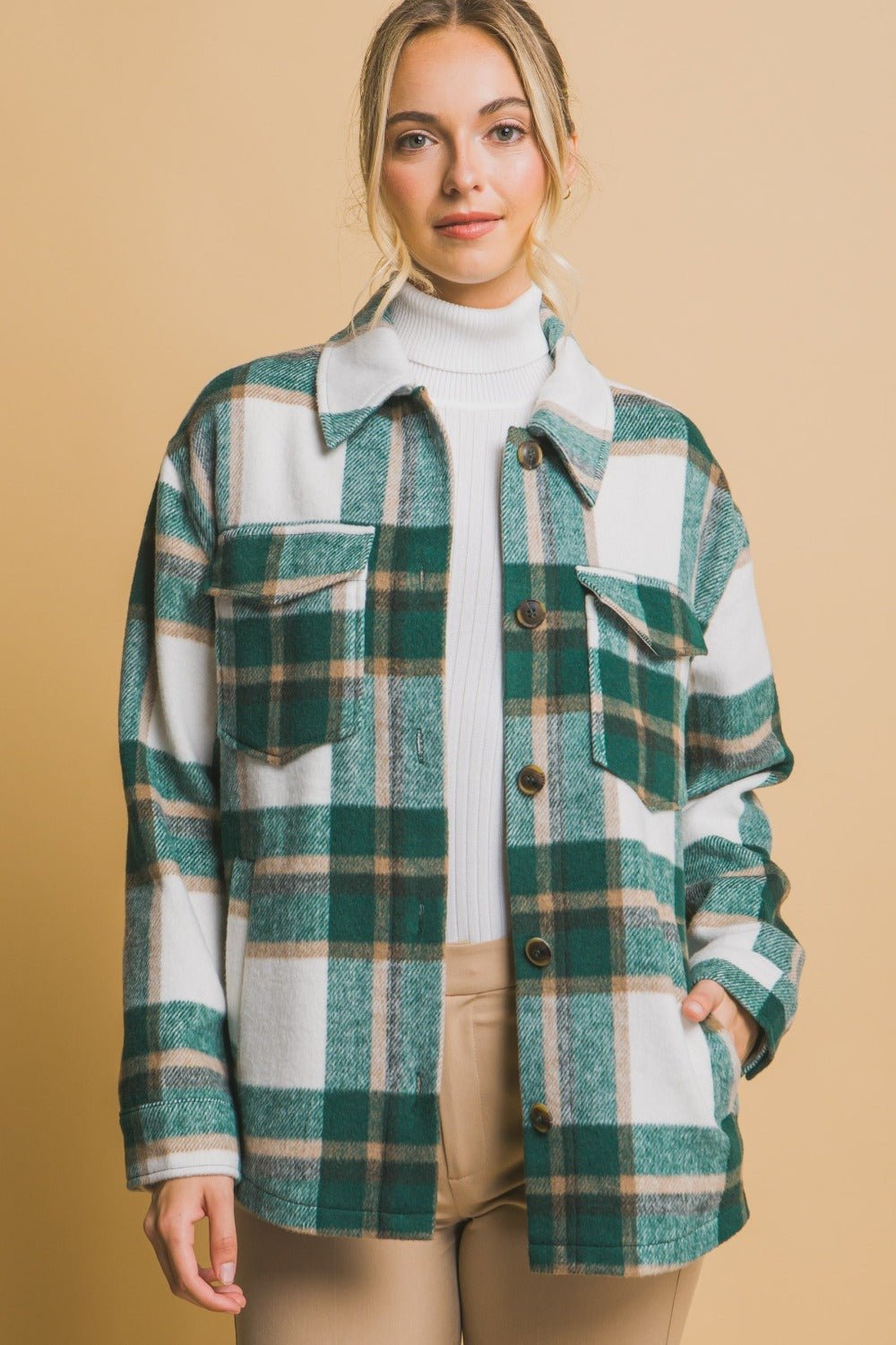 Love Tree Plaid Button Up Shacket - Shacket - Green - Bella Bourget