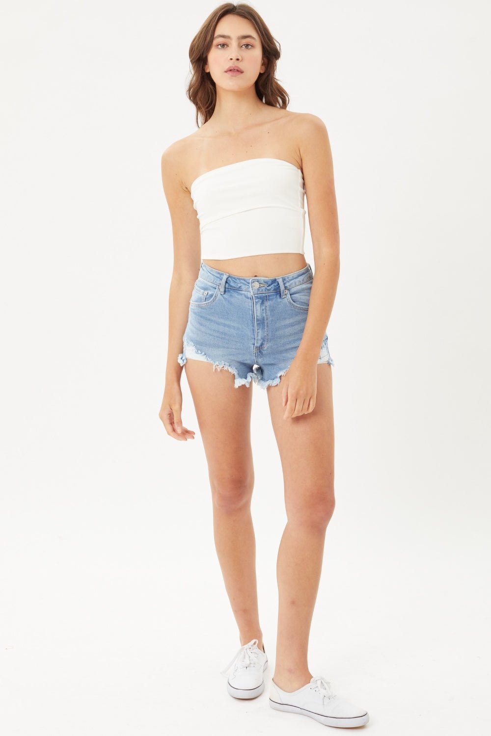 Love Tree Raw Hem Cat's Whisker Denim Shorts - Shorts - LTBLUE - Bella Bourget