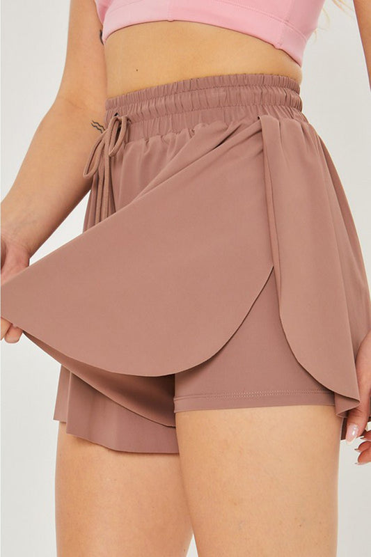 Love Tree Two In One Drawstring Active Shorts - Shorts - Taupe - Bella Bourget