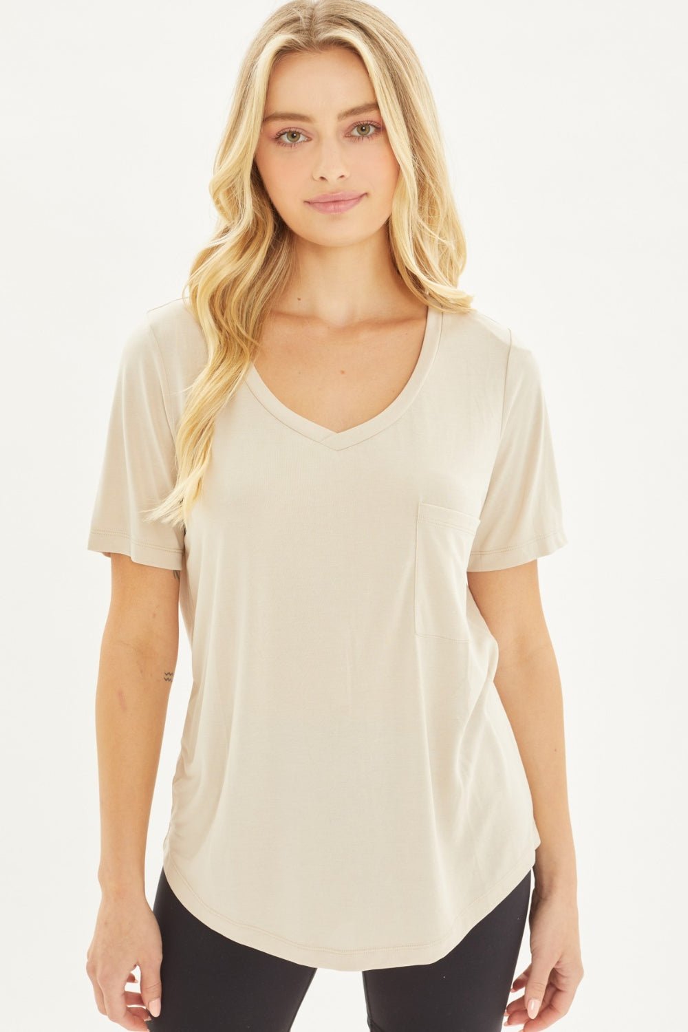 Love Tree V - Neck Short Sleeve T - Shirt - Top - Sand - Bella Bourget